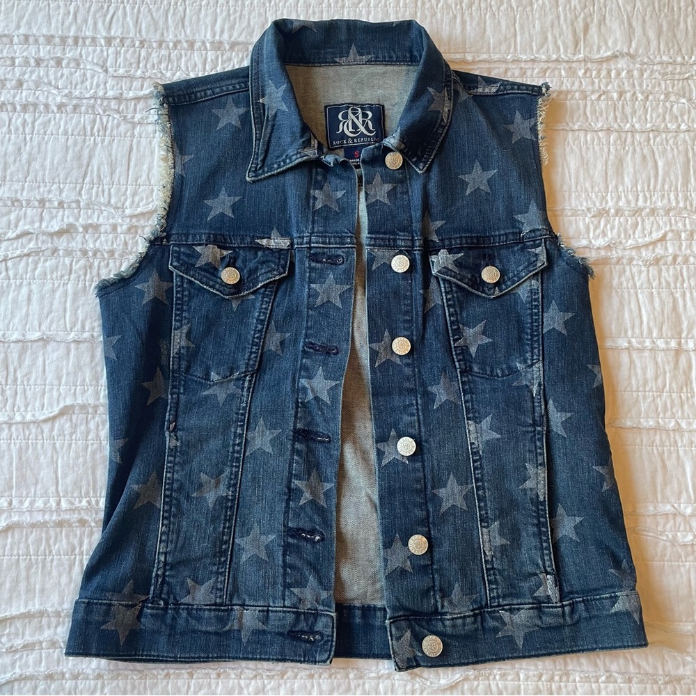Rock & Republic Blue Denim Star Vest | Size Small